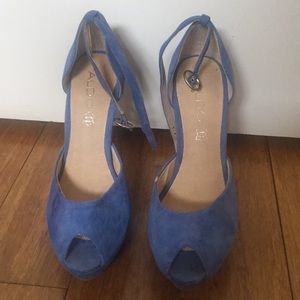 Open toe High heel blue suede shoes